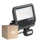 Multipack 4x Ledvance LED Floodlight Aluminium Black 41W 5500lm 100D - 830 Warm White | IP65 - Motion And Light Sensor - Symmetrical